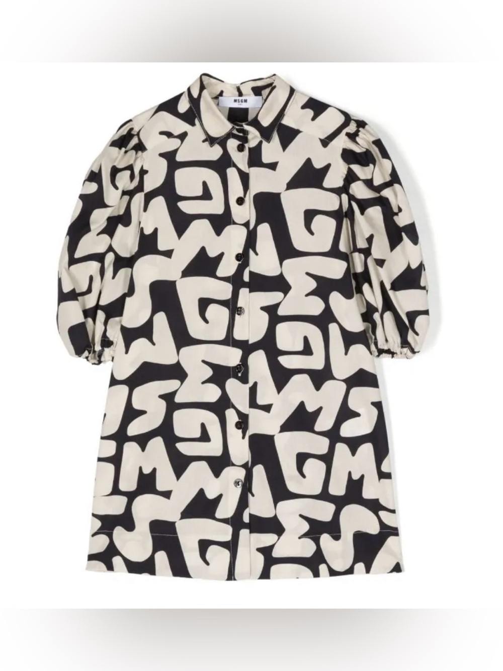 MSGM
Kids' Logo Lettering Print Cotton Poplin Dress In Monochrome